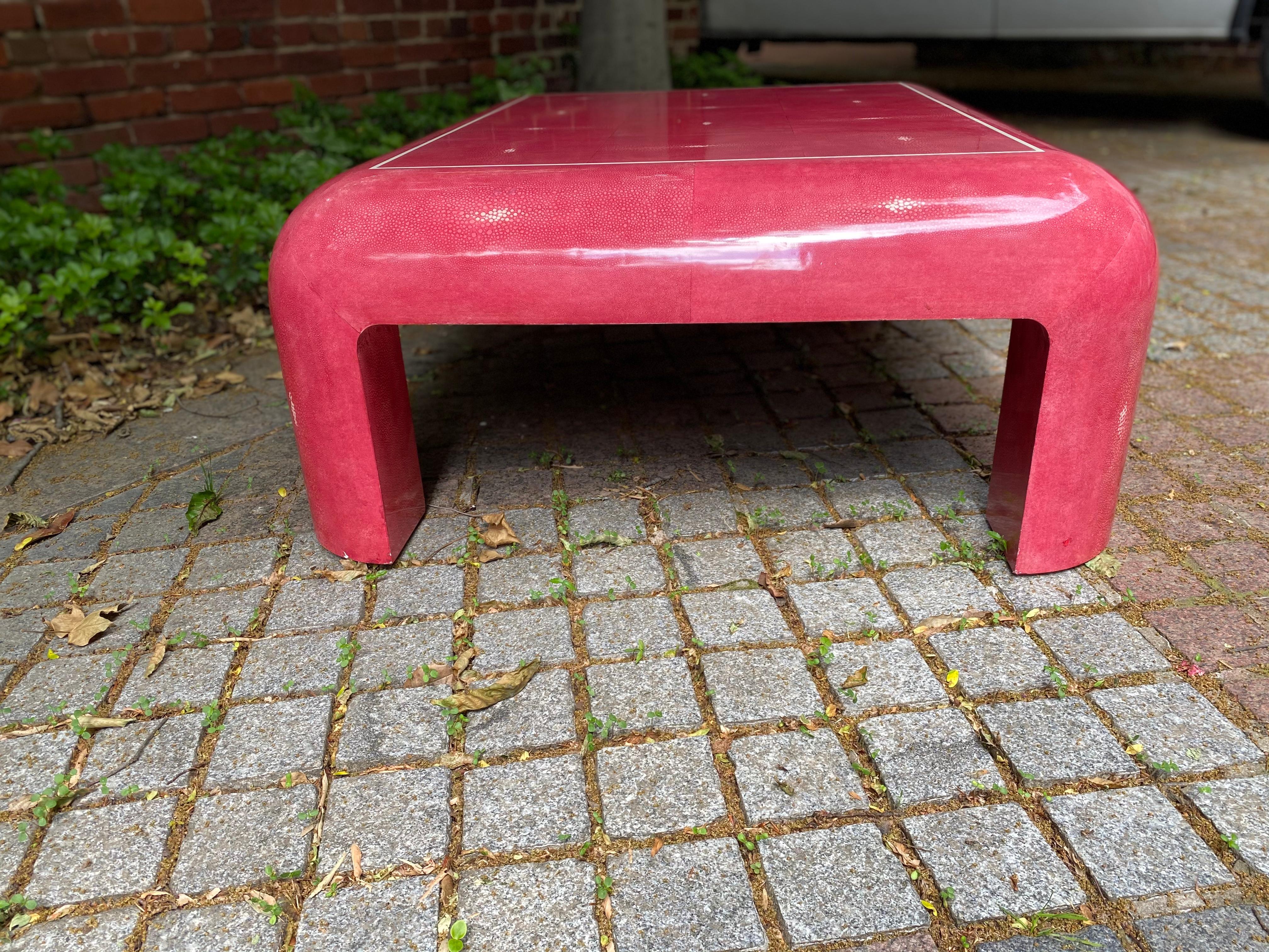 Mid Century Pink Faux Shagreen Coffee Table, possibly Karl Springer  In Good Condition In Charleston, SC