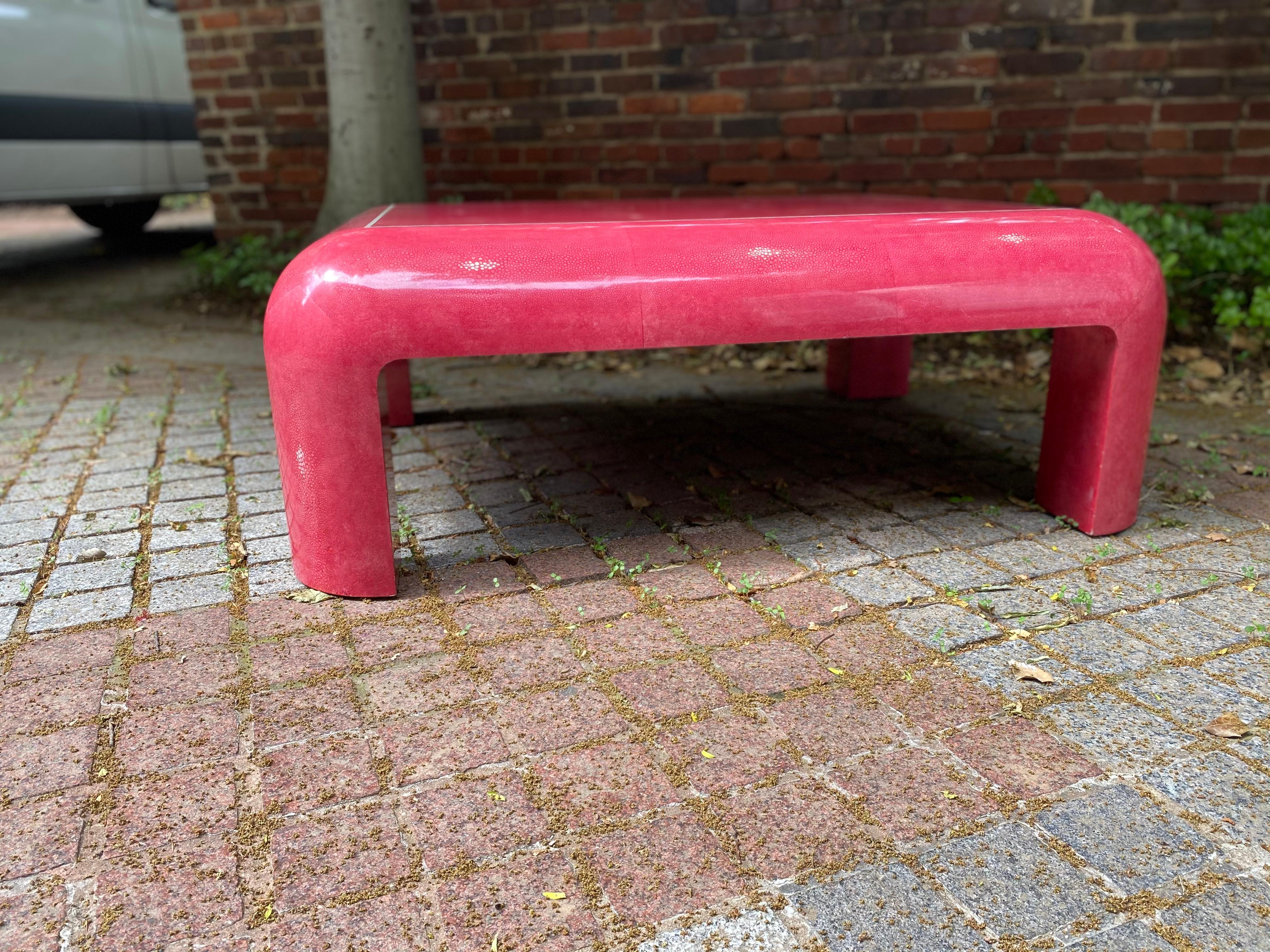 Resin Mid Century Pink Faux Shagreen Coffee Table, possibly Karl Springer 