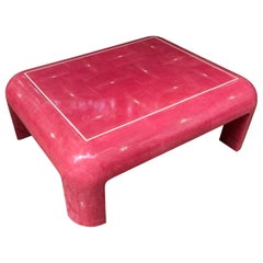 Mid Century Pink Faux Shagreen Coffee Table, possibly Karl Springer 