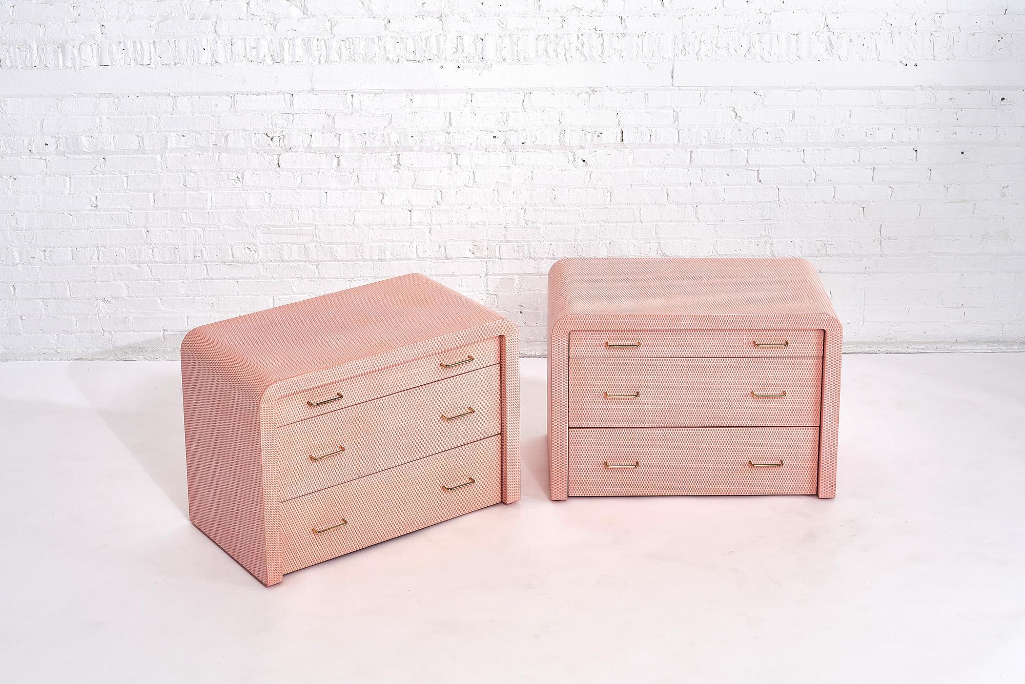 Modern Karl Springer Pink Lacquered Grasscloth Chest of Drawers, 1970