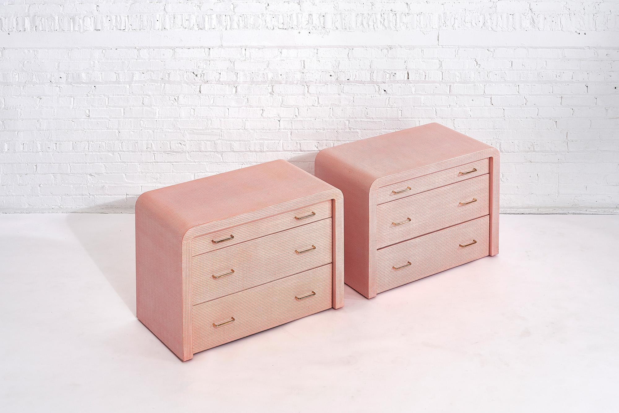 American Karl Springer Pink Lacquered Grasscloth Chest of Drawers, 1970