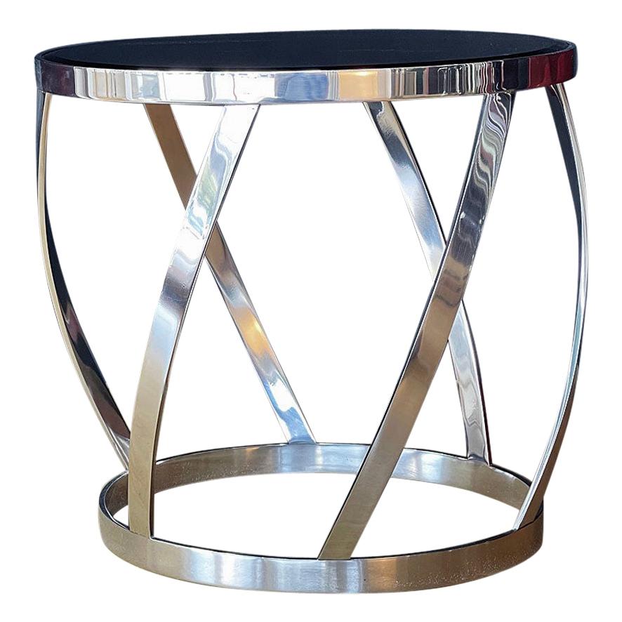 Karl Springer Polished Steel and Glass Table