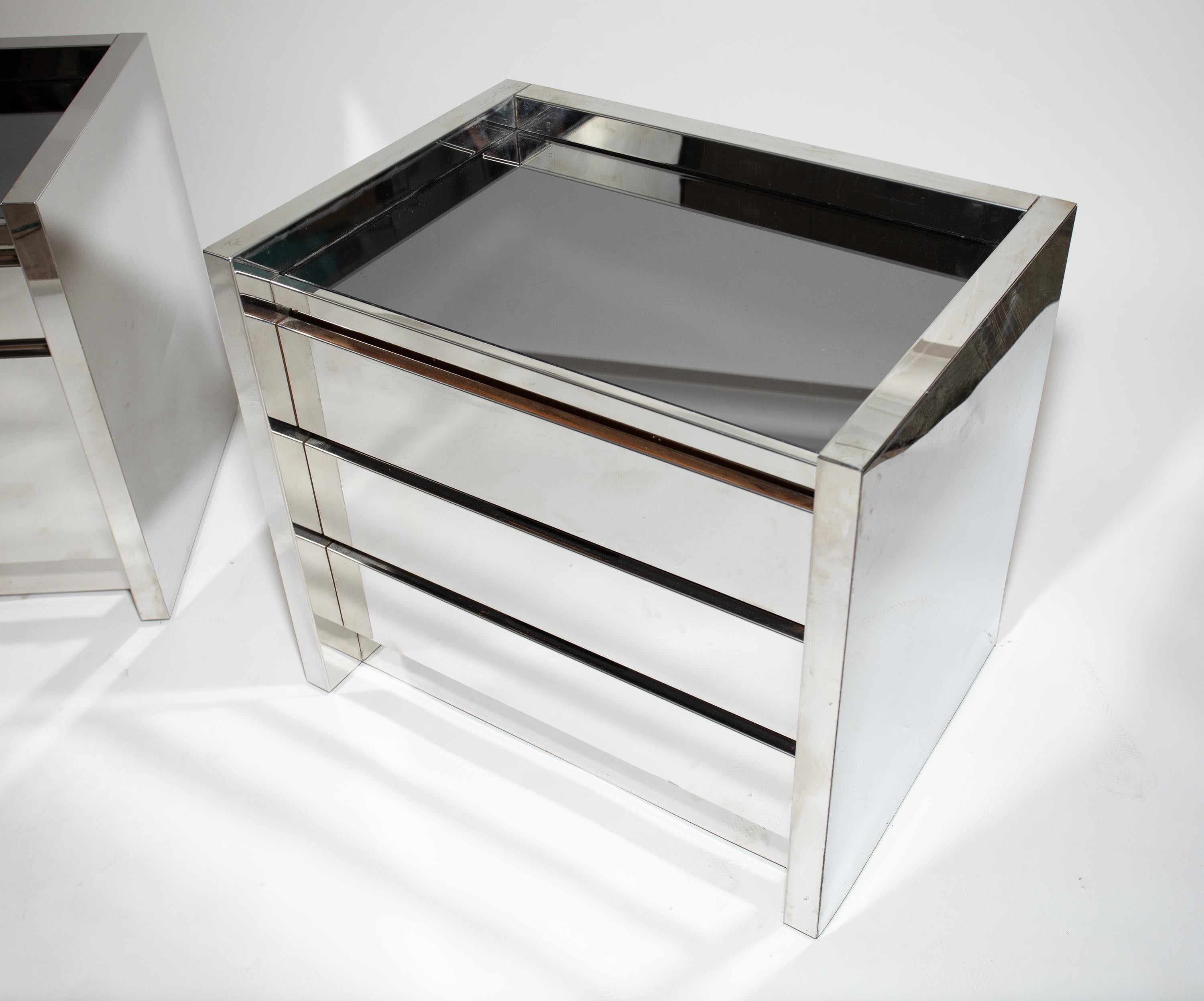 Karl Springer Polished Steel Nightstands In Good Condition In West Palm Beach, FL
