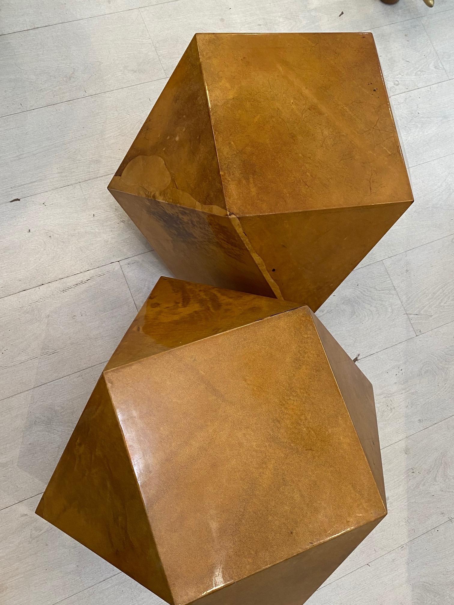 20th Century Karl Springer Polyhedron Goat Skin Tables For Sale