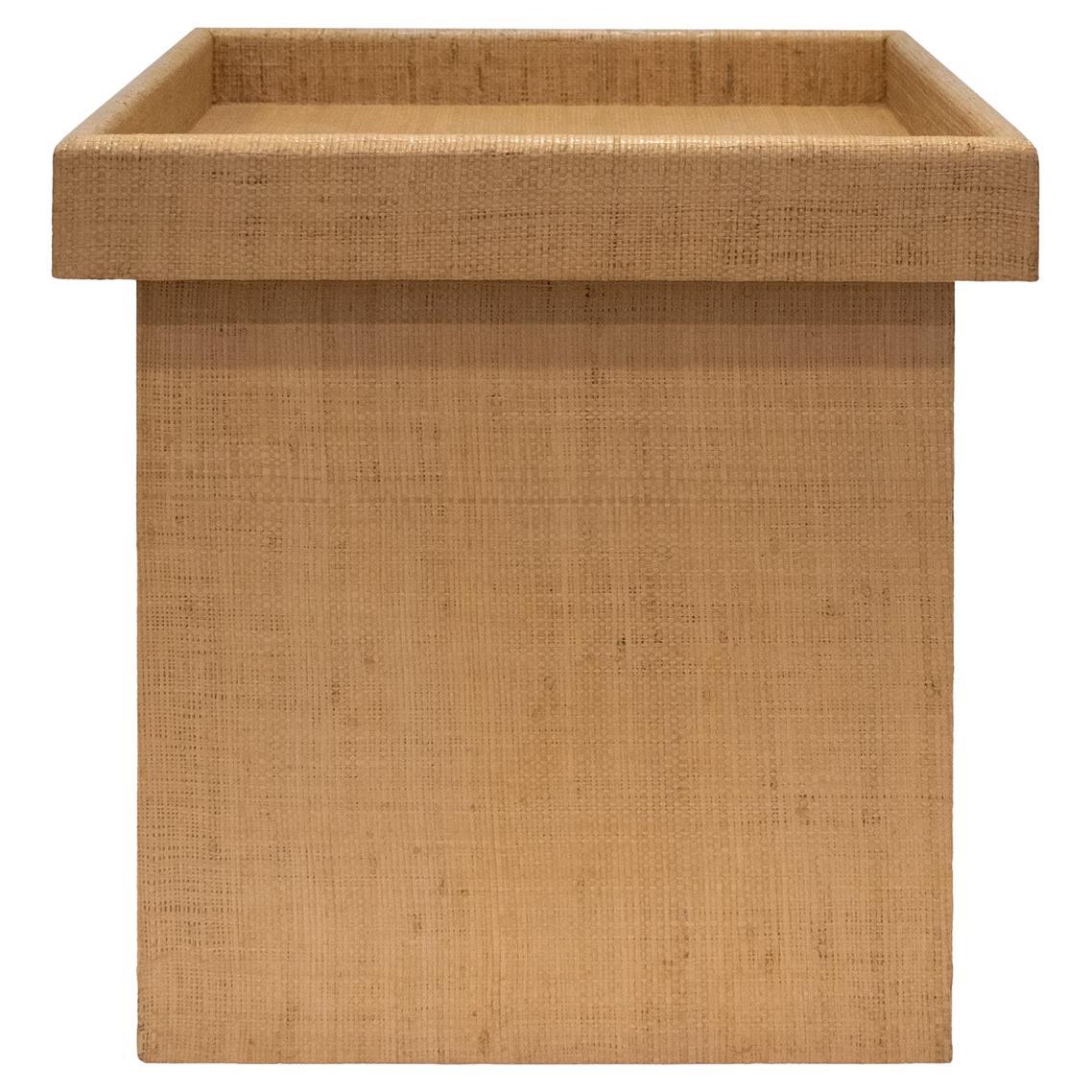 Karl Springer Prototype Box Table with Tray Top in Grasscloth 1976-1978