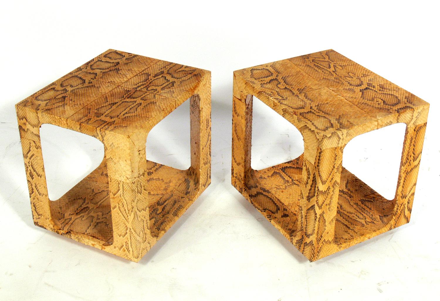 Mid-Century Modern Karl Springer Style Python End Tables or Plateaus