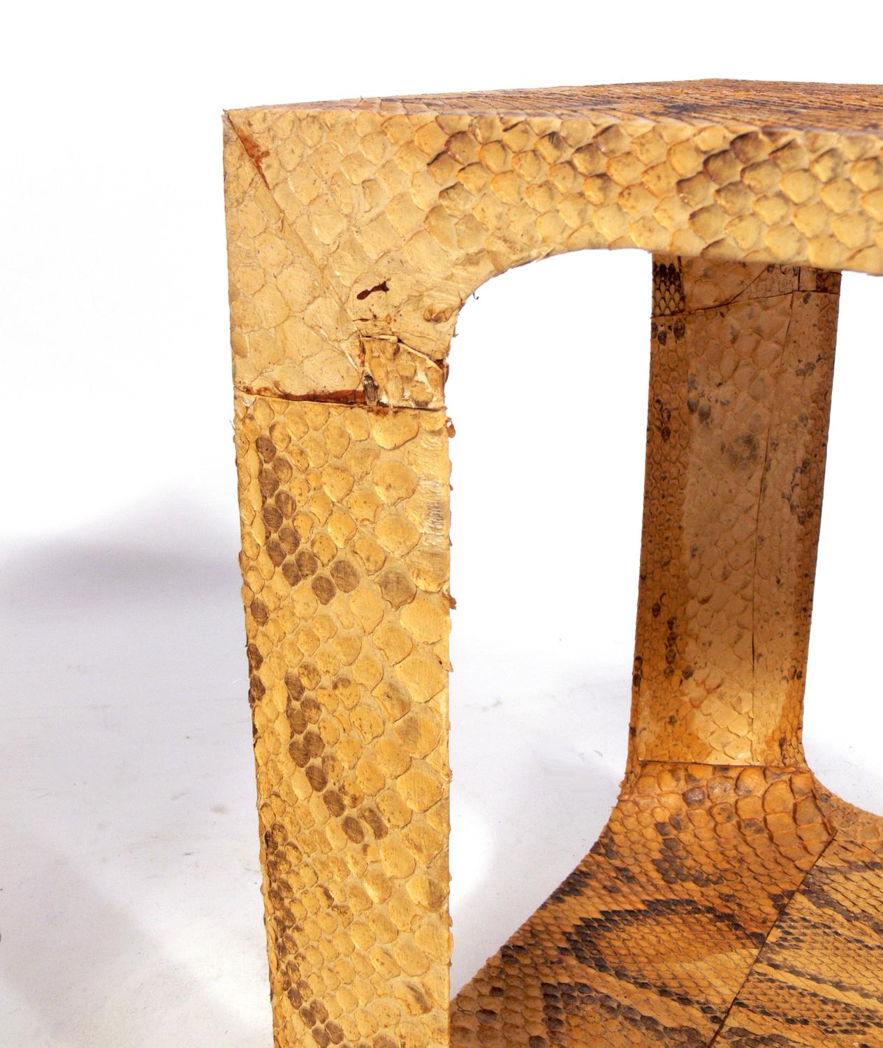 Late 20th Century Karl Springer Style Python End Tables or Plateaus