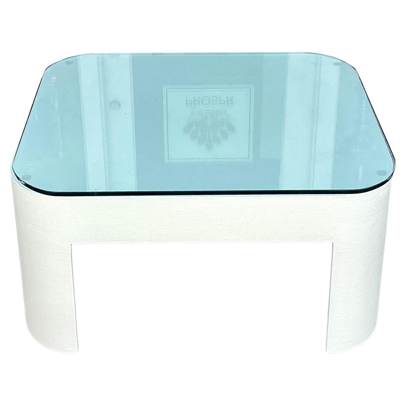Karl Springer Raffia Clad White Lacquer Coffee Cocktail Table