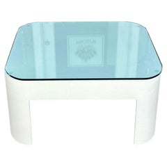 Karl Springer Raffia Clad White Lacquer Coffee Cocktail Table