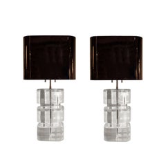 Karl Springer Rare and Exceptional Pair of Lucite Table Lamps 1980s 'Signed'
