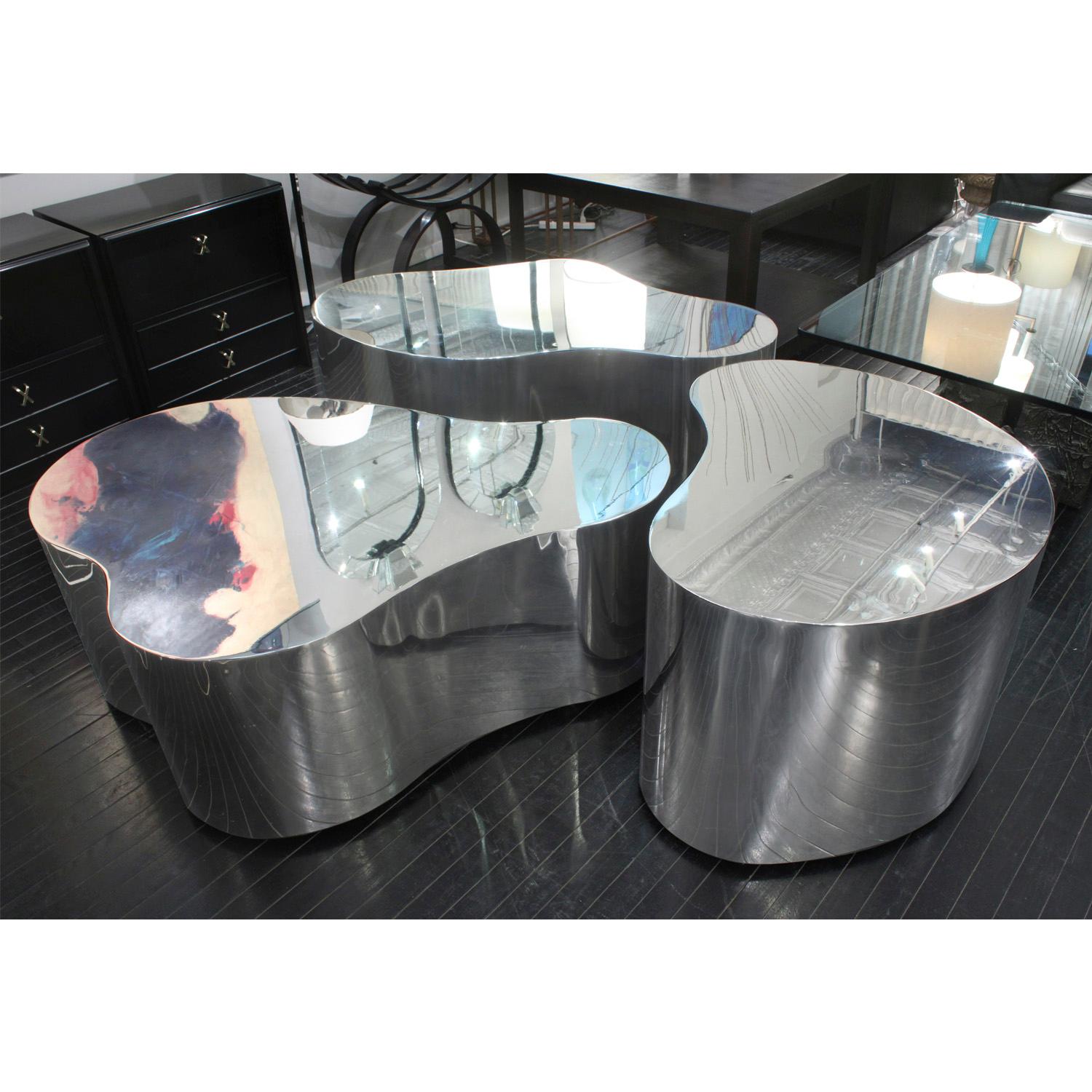 Stainless Steel Karl Springer Rare and Exceptional Set of 3 