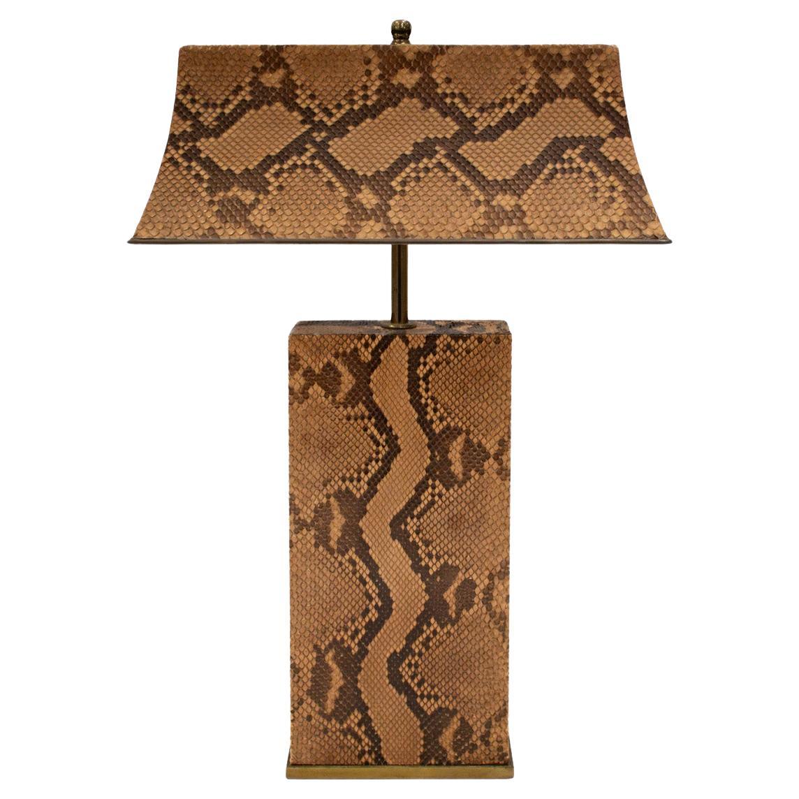 Karl Springer Rare and Iconic "Pagoda Lamp" in Python and Bronze 1970s For Sale