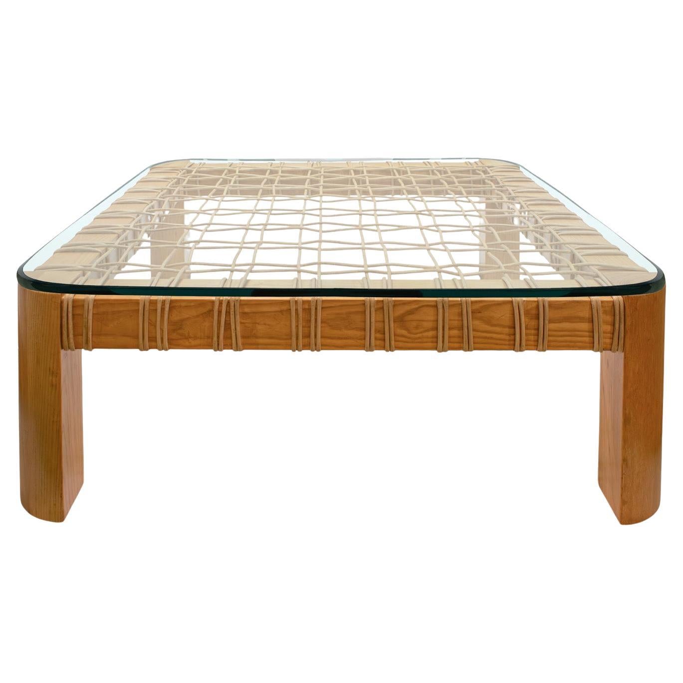 Karl Springer Rare and Impressive Coffee Table with Woven Rattan 1980s