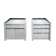 Karl Springer Rare and Superb Pair of Stainless Steel Bedside Tables, 1980s