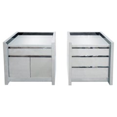 Karl Springer Rare and Superb Pair of Stainless Steel Bedside Tables, 1980s
