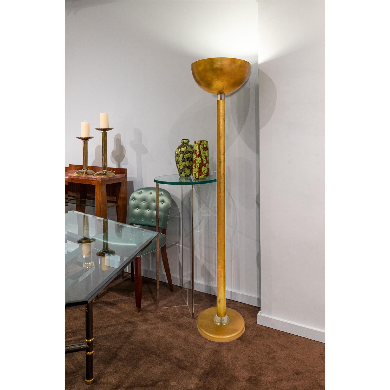Late 20th Century Karl Springer Rare Antique Gold Leaf and Lucite Torchere, 1980s For Sale