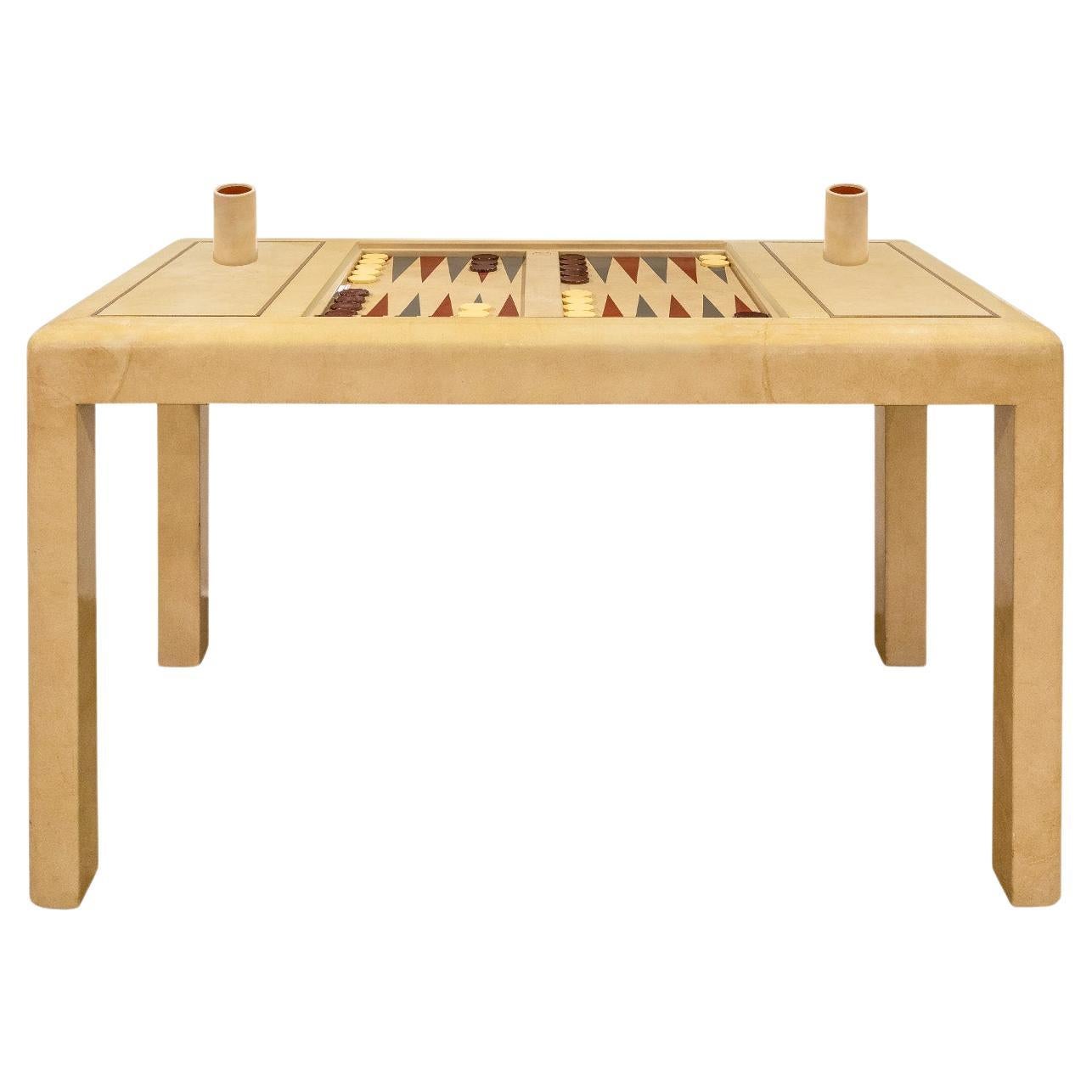 Karl Springer Seltener Backgammon-/Spieltisch aus lackiertem Ziegenleder 1970er Jahre