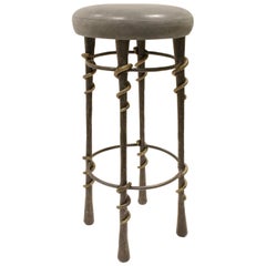 Karl Springer Rare "Cobra Stool" in Wrought Iron and Bronze, 1980s