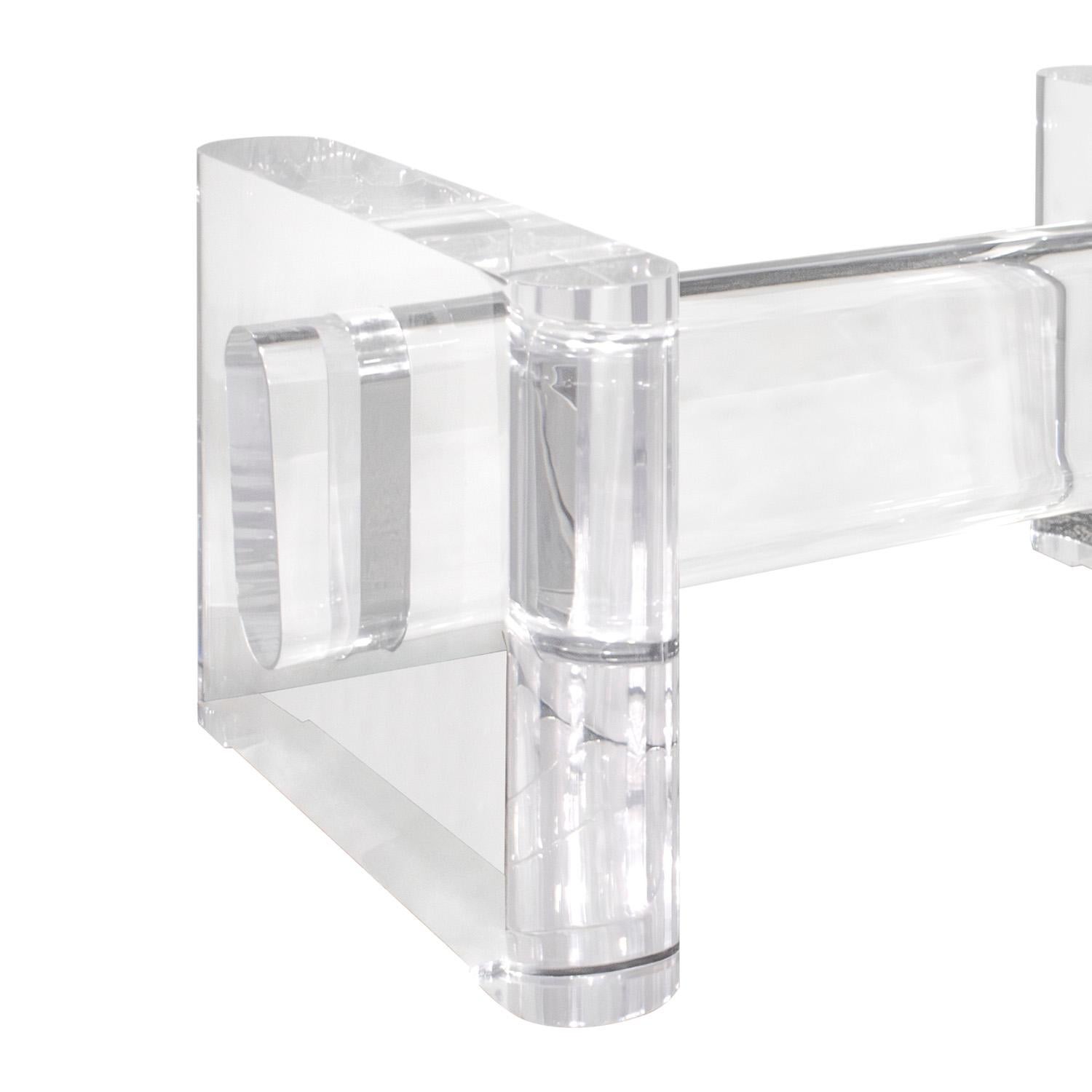 Karl Springer Rare Coffee Table with Solid Lucite Base & Glass Top 1980s, Signed In Excellent Condition For Sale In New York, NY
