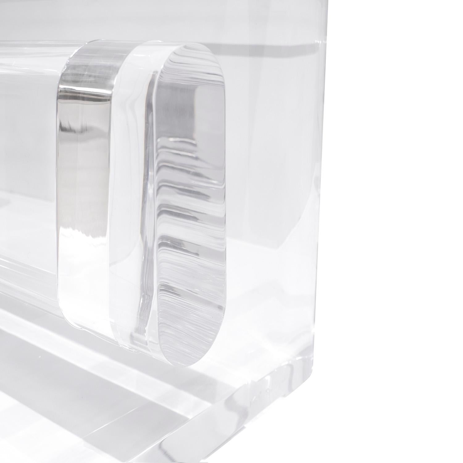 Late 20th Century Karl Springer Rare Coffee Table with Solid Lucite Base & Glass Top 1980s, Signed For Sale