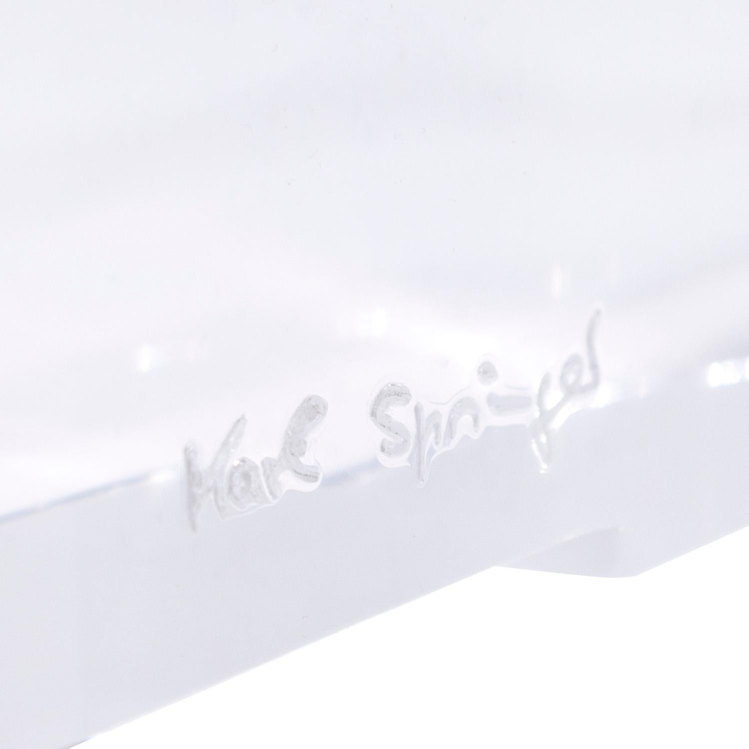 Karl Springer Rare Coffee Table with Solid Lucite Base & Glass Top 1980s, Signed For Sale 1