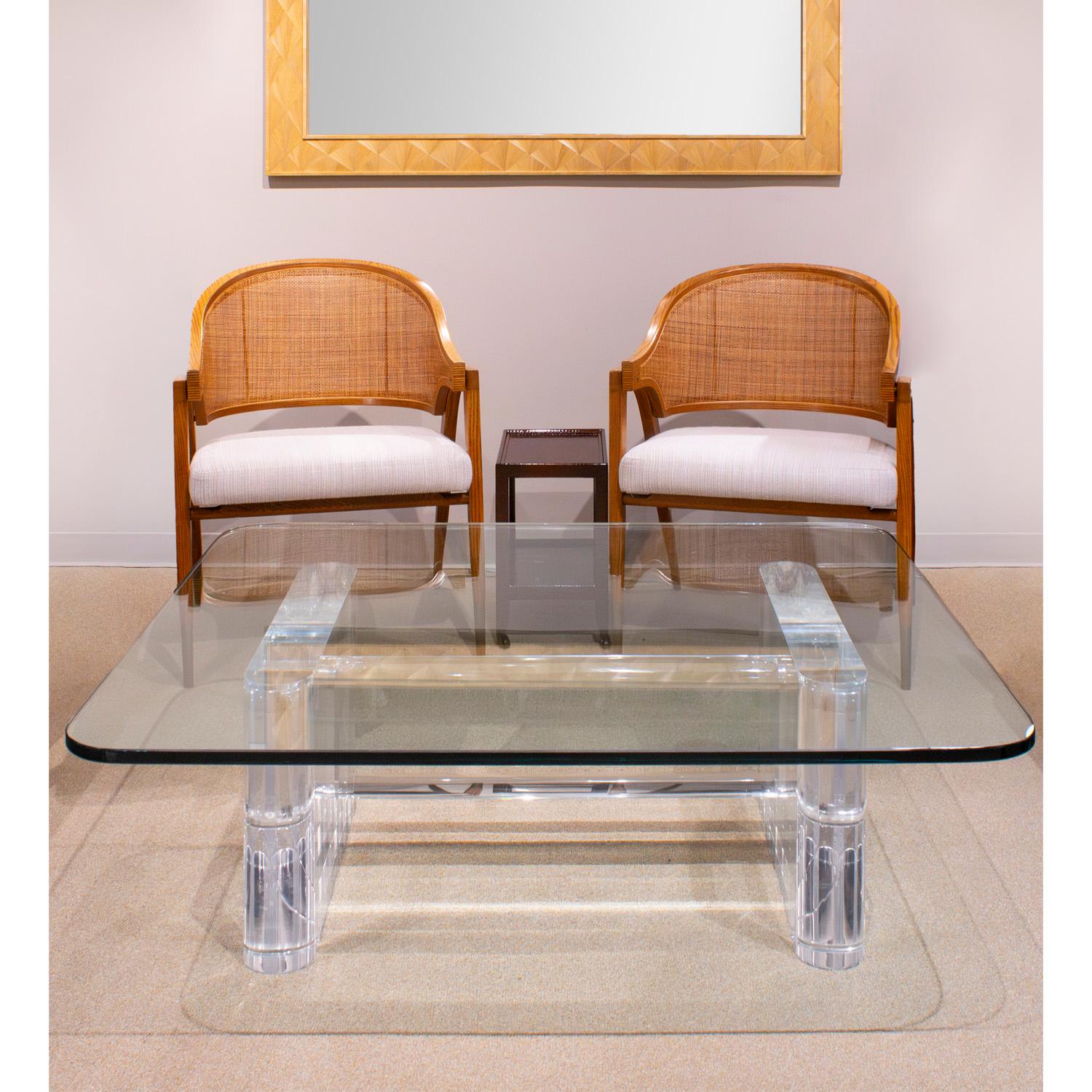 Karl Springer Rare Coffee Table with Solid Lucite Base & Glass Top 1980s, Signed For Sale 2