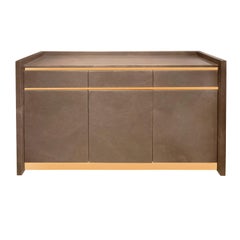 Karl Springer Rare Credenza in Taupe Leather and Brass 1985 'Signed and Dated'