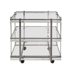 Karl Springer Raro carrello da portata personalizzato in acciaio inossidabile e lucite anni '80