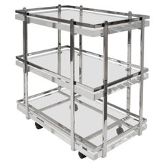 Karl Springer Rare Custom Serving Cart in Stainless Steel and Lucite 1980s