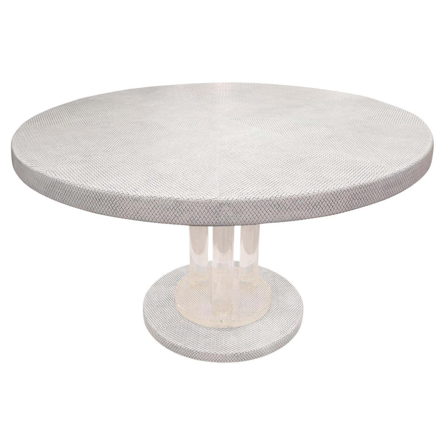 Karl Springer Rare Dining Table in Embossed Leather and Lucite, 1970s