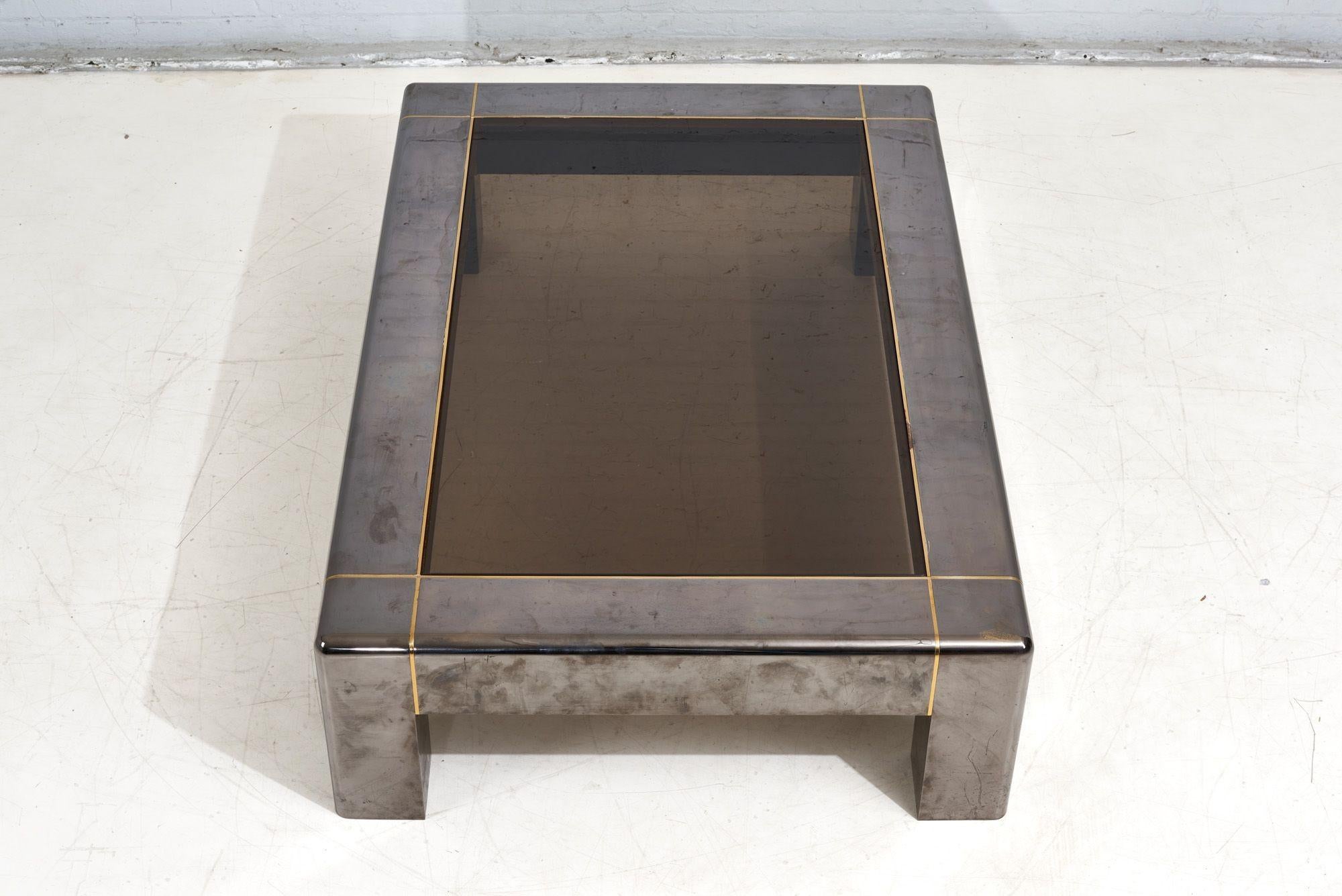 Karl Springer Rare Gunmetal and Glass Coffee Table, 1980 In Good Condition In Chicago, IL