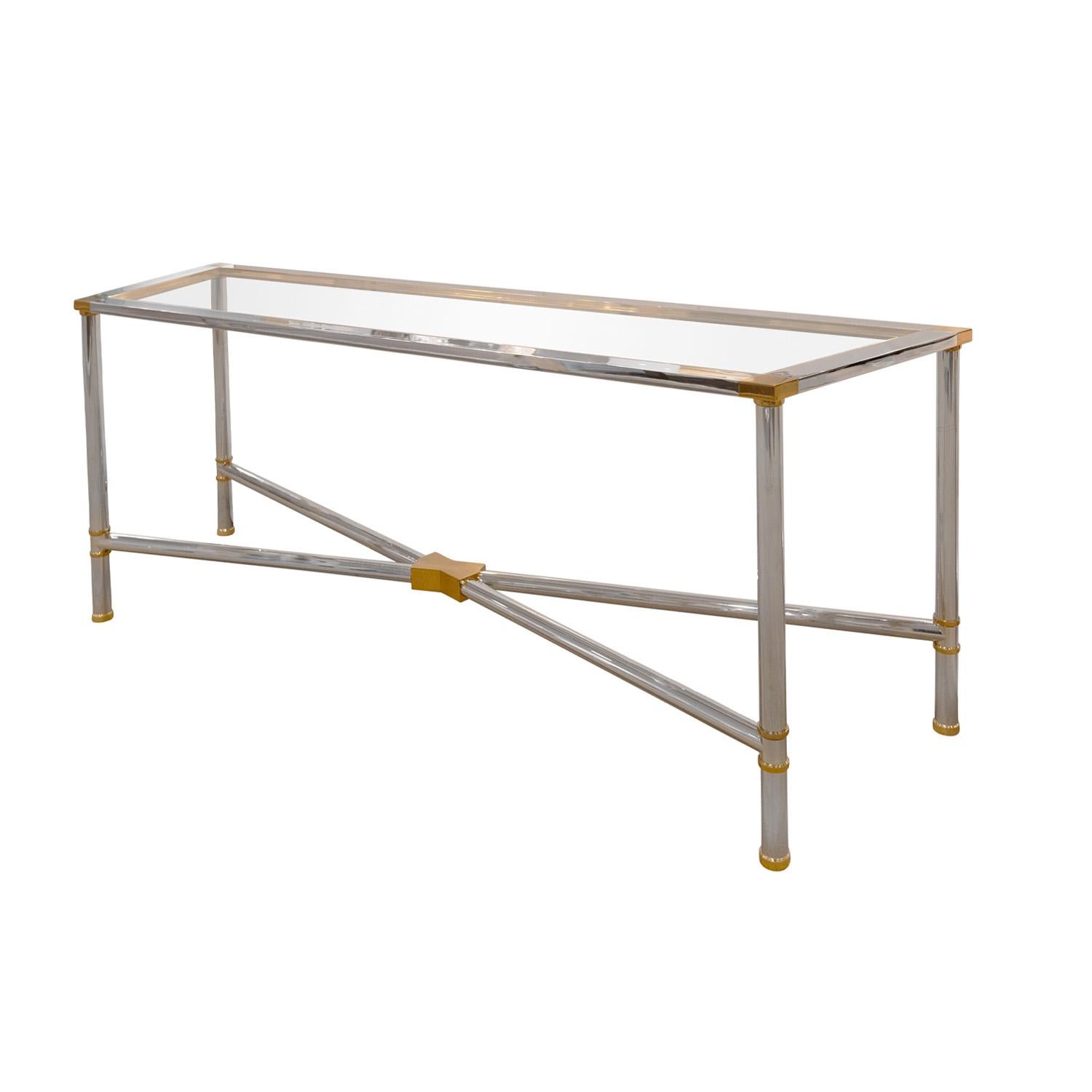 Modern Karl Springer Rare Jansen Style Console Table in Polished Chrome and Brass 1980s For Sale