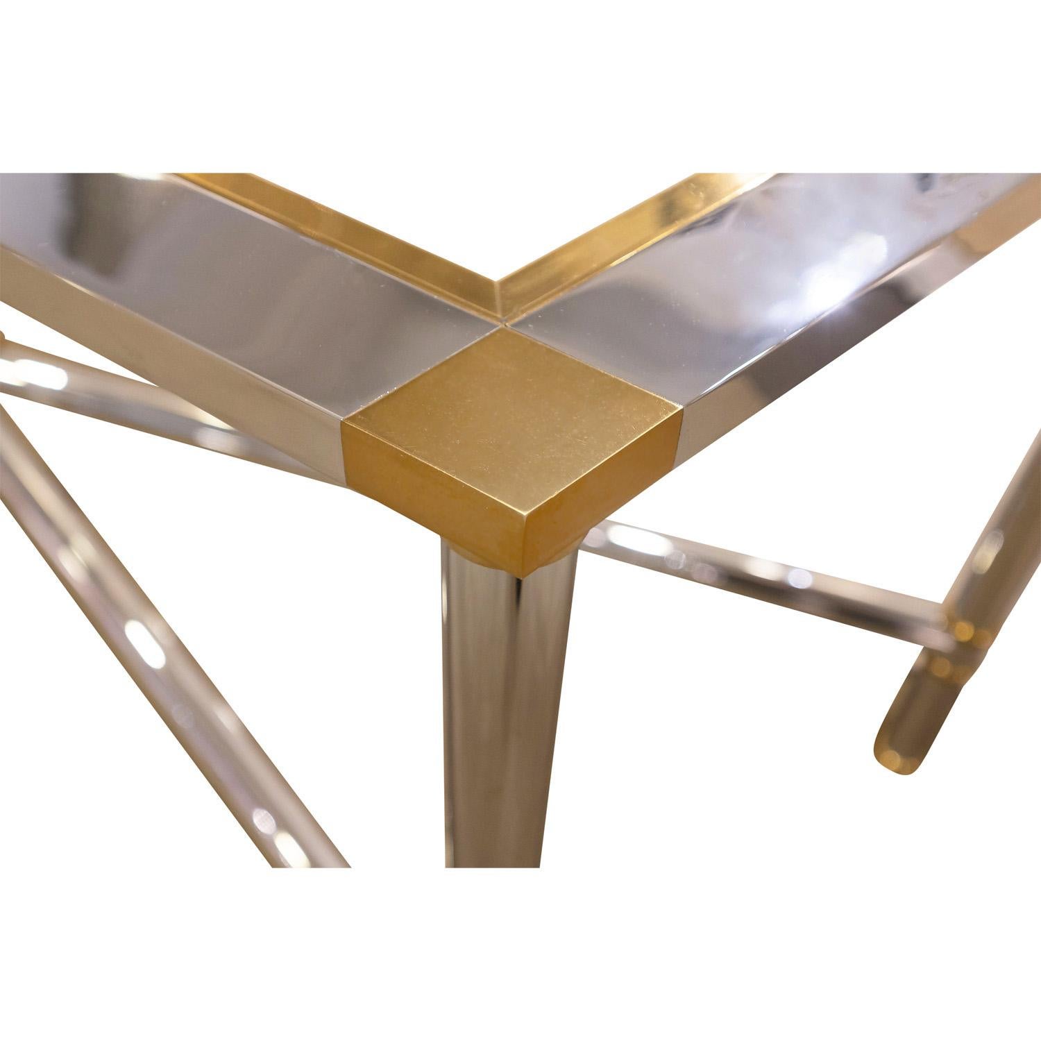 Karl Springer Rare Jansen Style Console Table in Polished Chrome and Brass 1980s In Excellent Condition For Sale In New York, NY