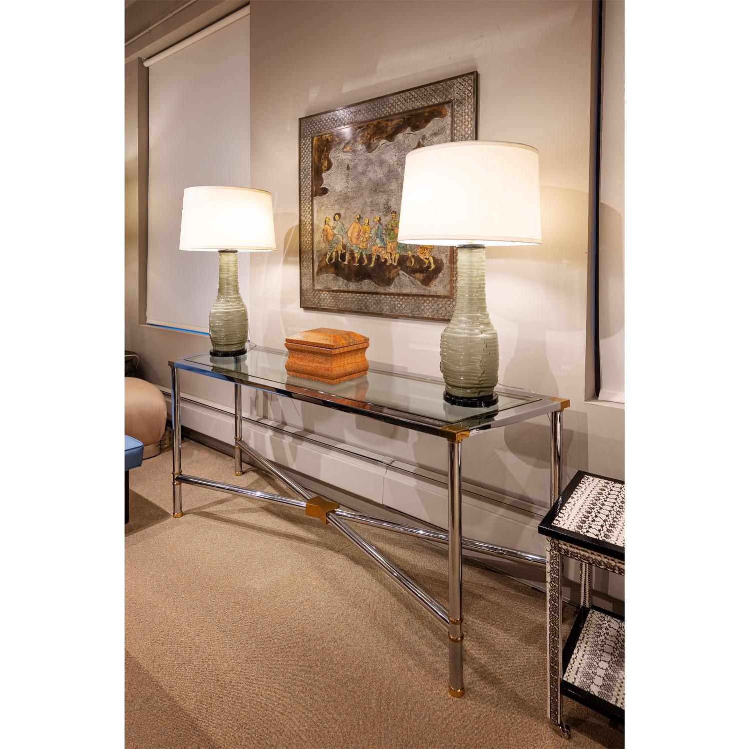 Late 20th Century Karl Springer Rare Jansen Style Console Table in Polished Chrome and Brass 1980s For Sale