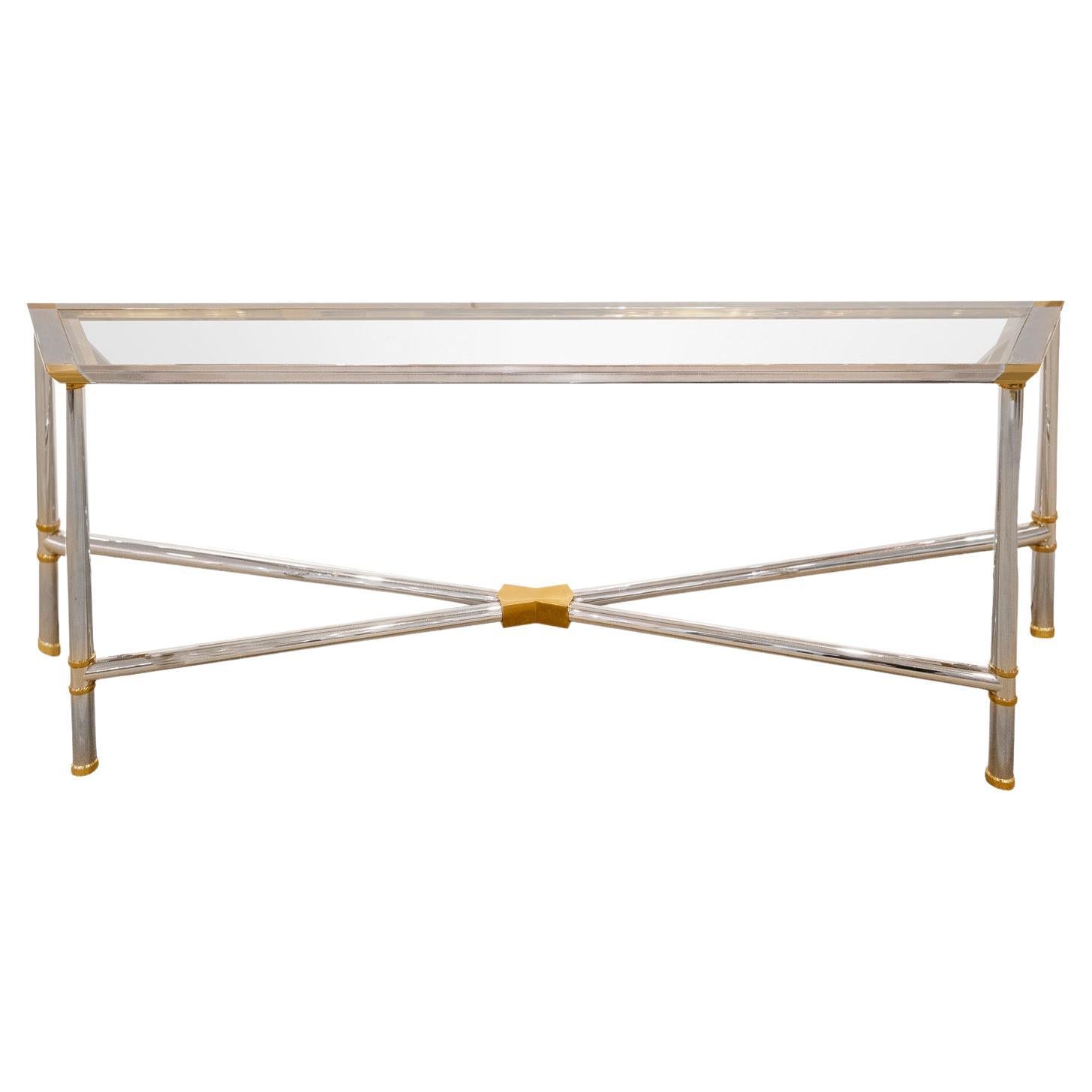 Karl Springer Rare Jansen Style Console Table in Polished Chrome and Brass 1980s For Sale