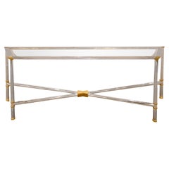 Karl Springer Rare Jansen Style Console Table in Polished Chrome and Brass 1980s