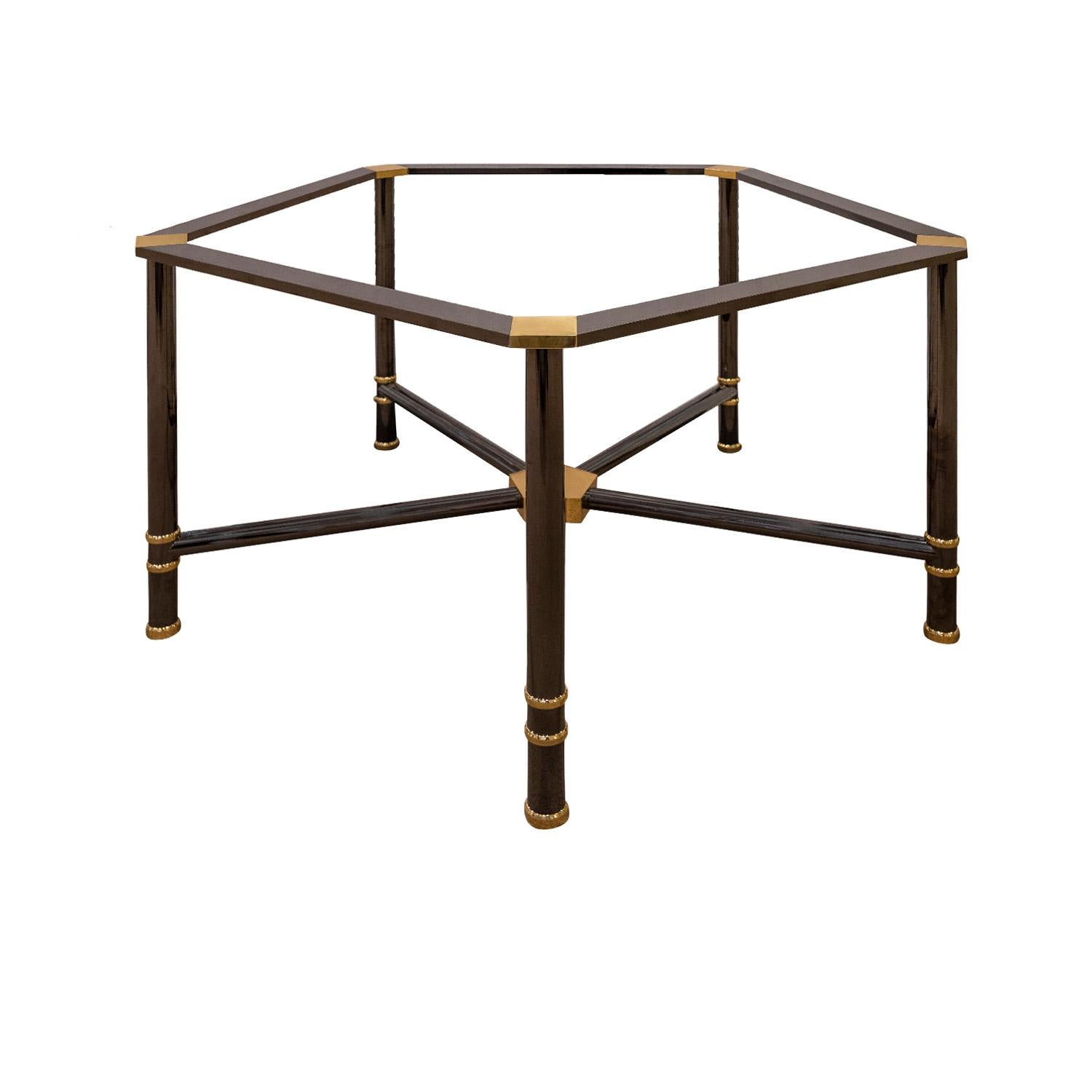 American Karl Springer Rare Jansen Style Table in Polished Gunmetal and Brass 1980s For Sale