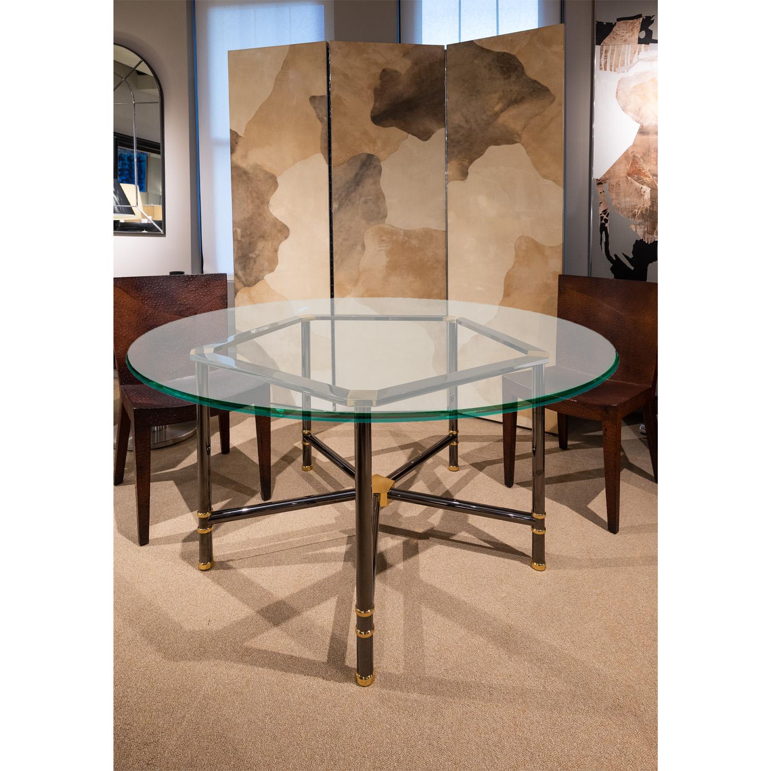 Late 20th Century Karl Springer Rare Jansen Style Table in Polished Gunmetal and Brass 1980s For Sale