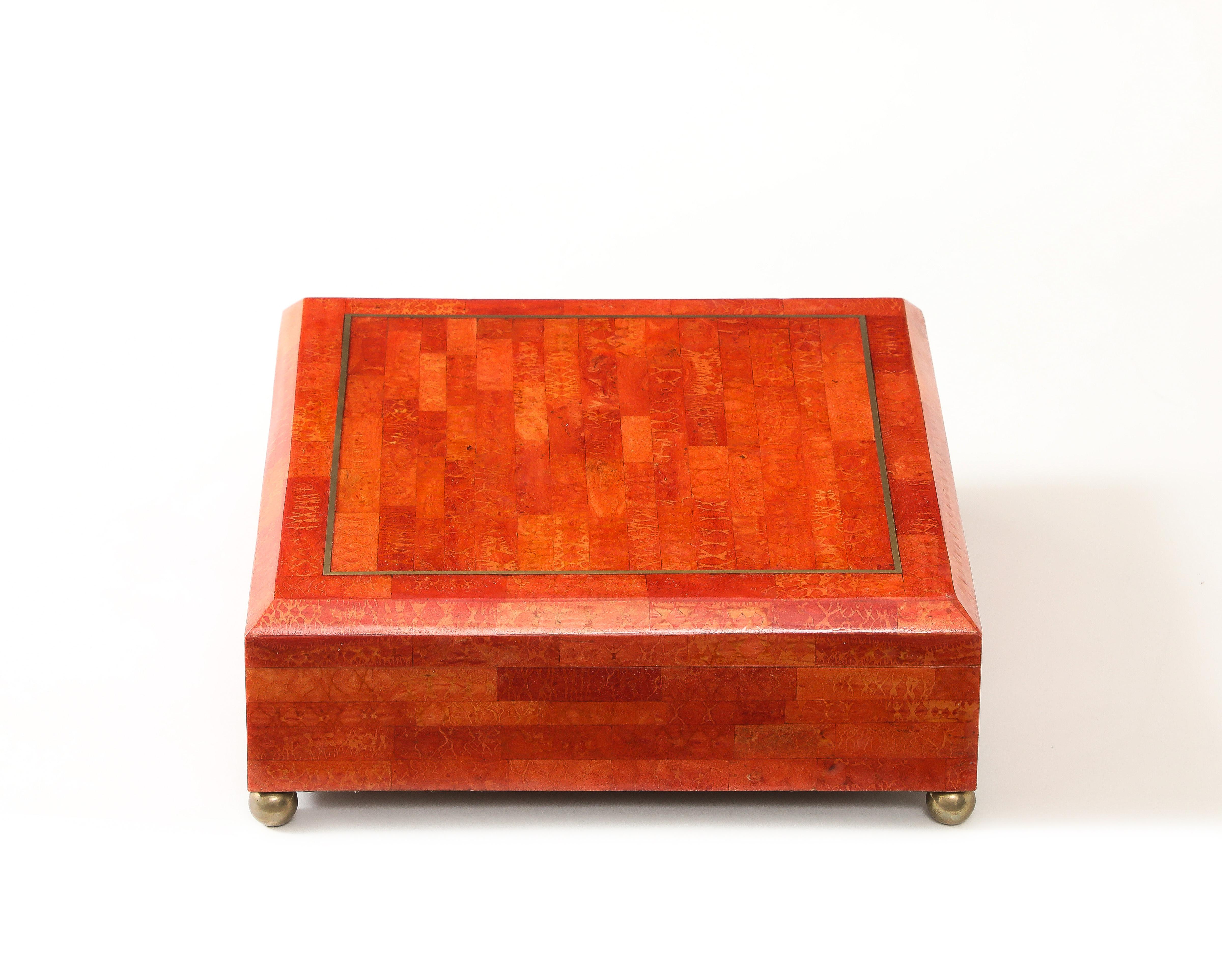 American Karl Springer Rare Large Painted Goatskin Jewelry Box, USA, 1970s For Sale