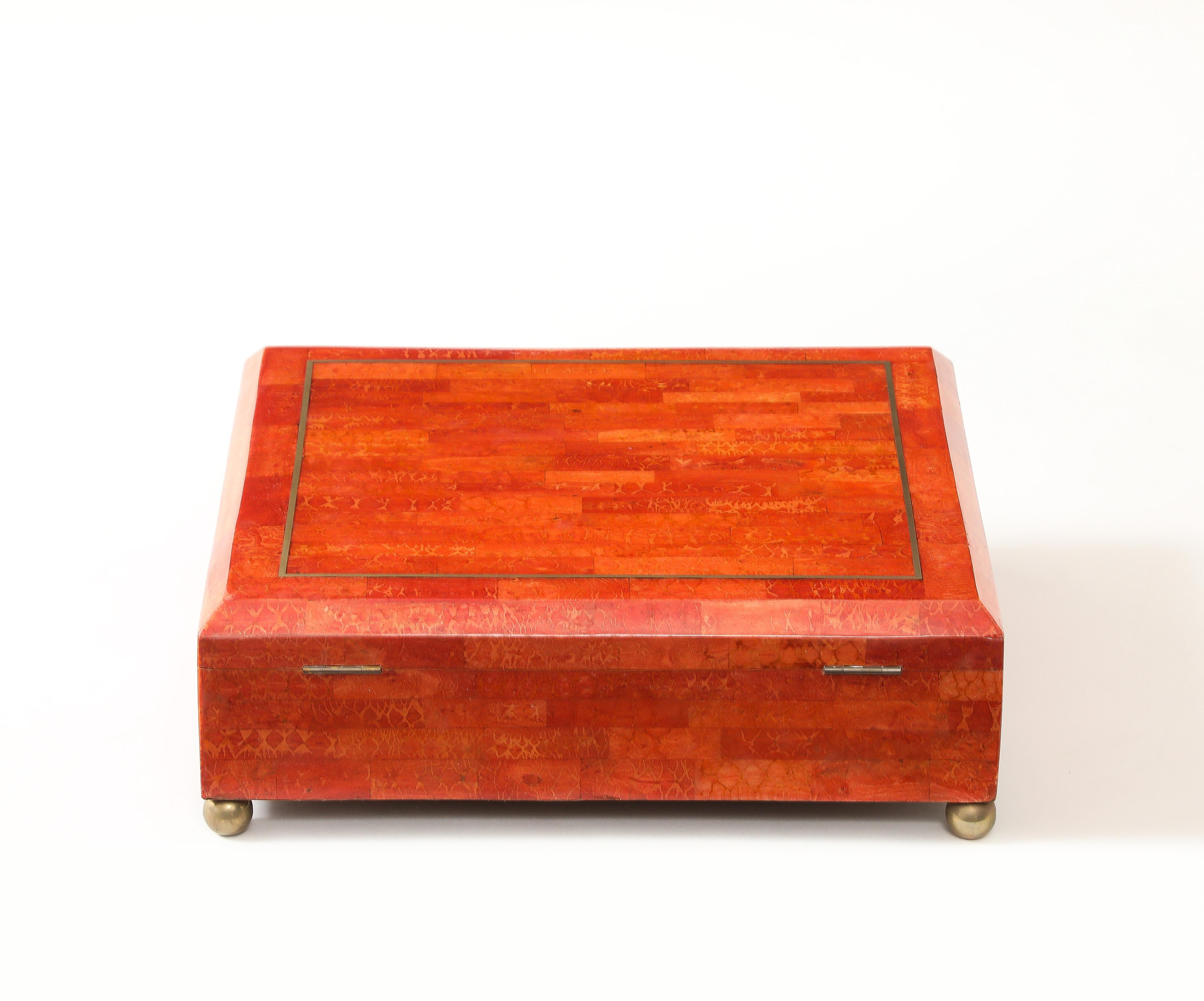 Karl Springer Rare Large Painted Goatskin Jewelry Box, USA, 1970s In Good Condition For Sale In New York, NY