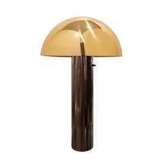 Karl Springer Rare "Mushroom Table Lamp" in Gunmetal and Brass 1970s