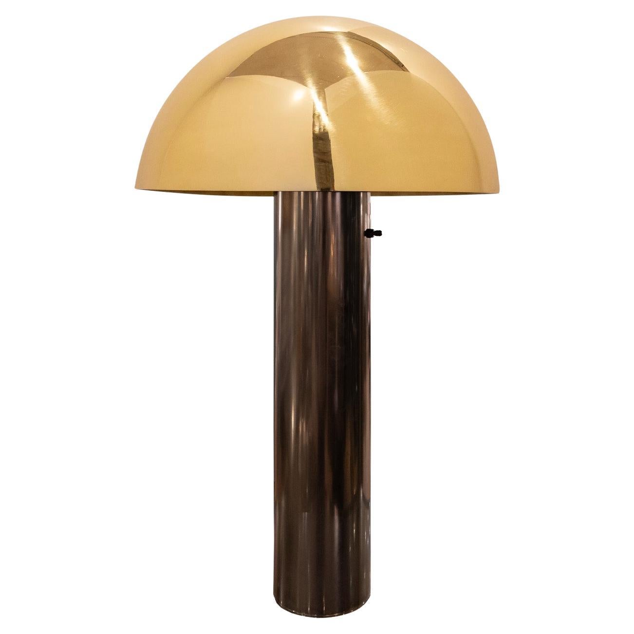 Karl Springer Rare "Mushroom Table Lamp" in Gunmetal and Brass 1970s