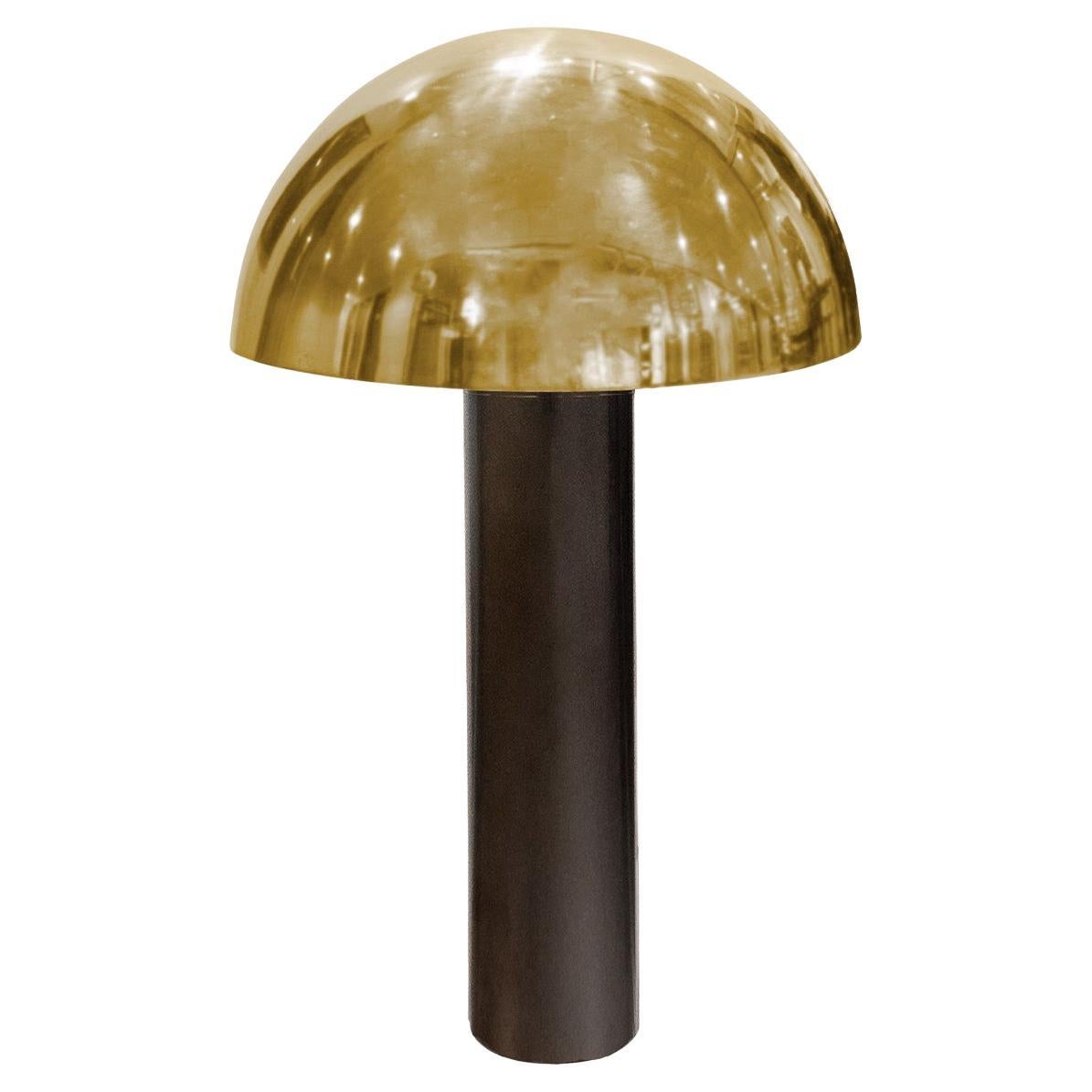 Karl Springer Rare "Mushroom Table Lamp" in Gunmetal and Brass, 1970s