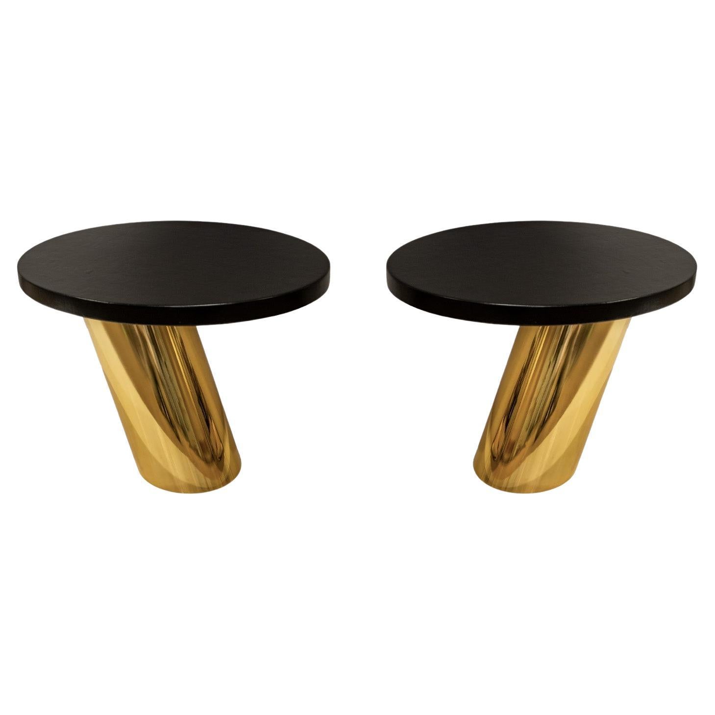 Karl Springer Rare Pair of Cantilevered "Mushroom Tables" 1990 Signed and Dated For Sale