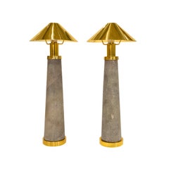 Karl Springer Raro Par de "Lámparas de Faro" en Shagreen y Latón Años 80