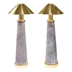 Retro Karl Springer Rare Pair of "Lighthouse Lamps" in Shagreen and Brass, 1980s