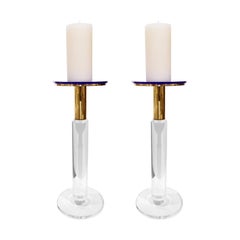 Karl Springer Rare Prototype Candleholders in Lucite and Brass circa 1985, Pair