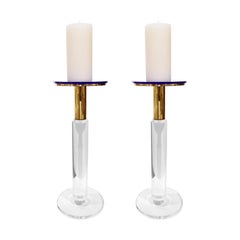 Karl Springer Rare Prototype Candleholders in Lucite and Brass circa 1985, Pair