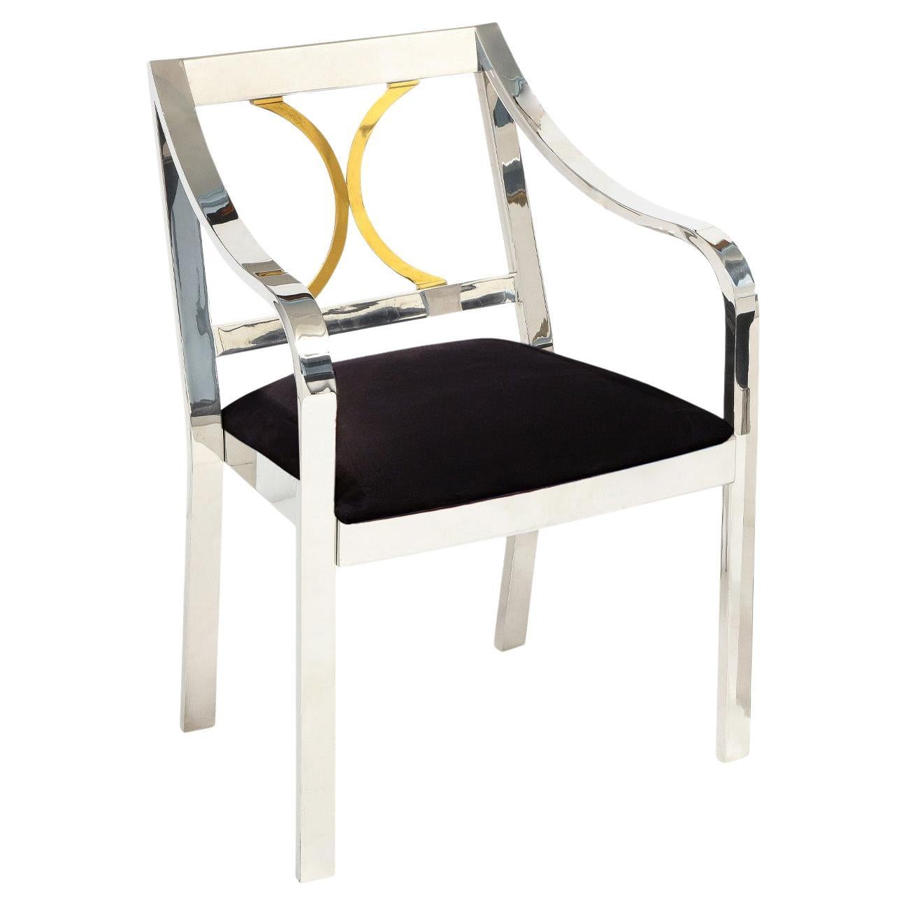 Karl Springer Rare "Regency Armchair" in Stainless Steel and Brass 1980s