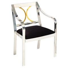 Karl Springer Seltener „Regency Sessel“ aus Edelstahl und Messing 1980er Jahre